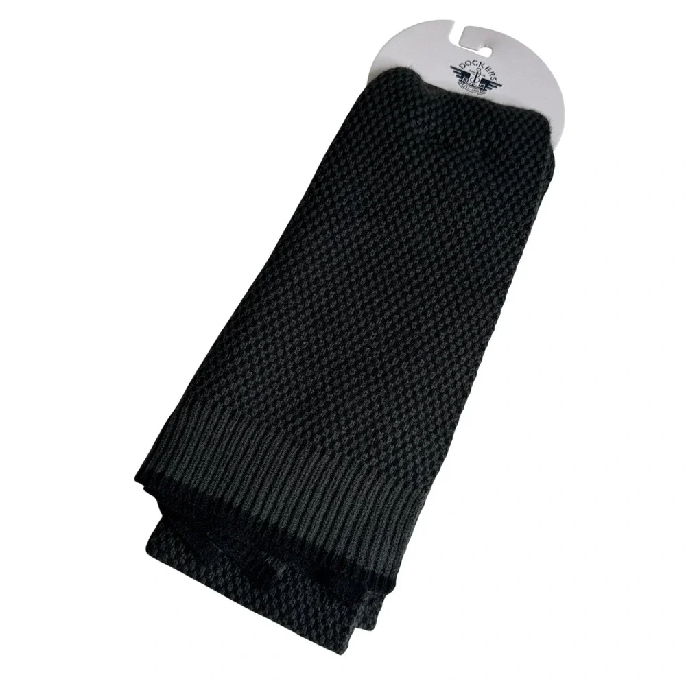 Dockers Mens Birdseye Waffle Knit Scarf‎ Black Charcoal Grey Ribbed Trim NEW